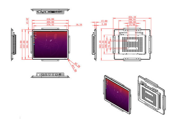 19-inch Linux Embedded Interaction Unit voor beveiligingssystemen, industriële apparatuur, retail advertenties en openbare service stations